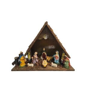 Vintage Italy Nativity Set Jesus In Manger Mary Joseph Wise Men Animals Stable
